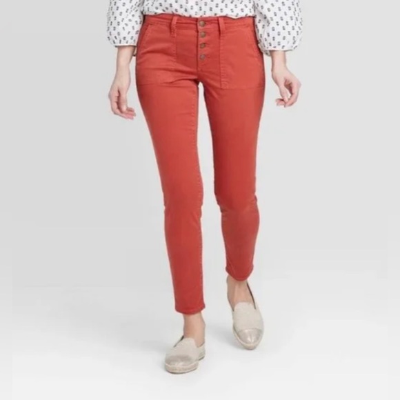 Universal Thread Pants Womens Size 2 Red Mid Rise Skinny Button Fly/ NWT! - Picture 2 of 9